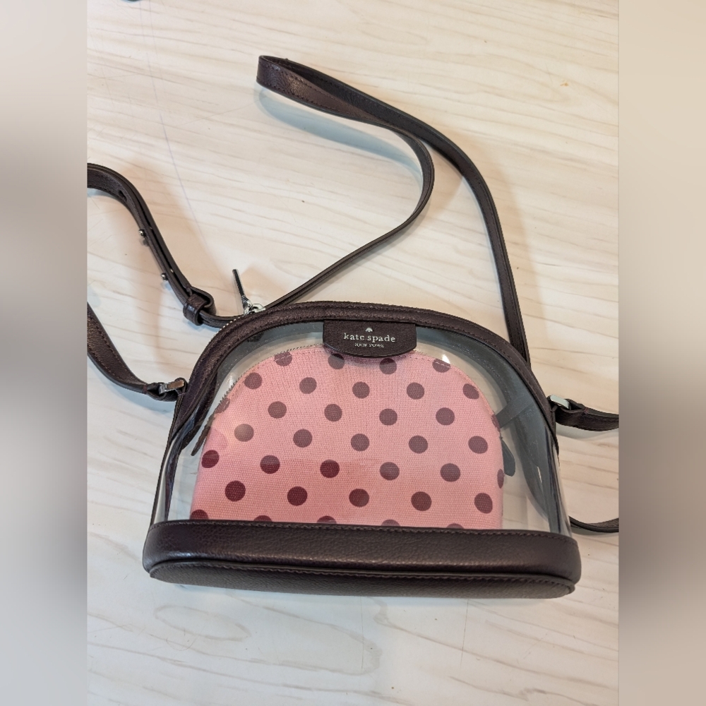 kate spade Clear Crossbody with Pink Polka-Dot Pouch and Black Trim